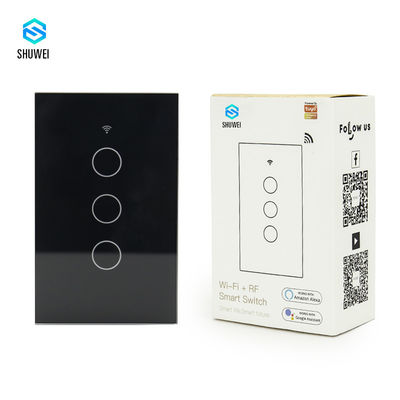OEM 110V American Black Touch 3 Gang 3 Way Smart Switch Kontrol Suara TuyaAPP Alexa Google Home