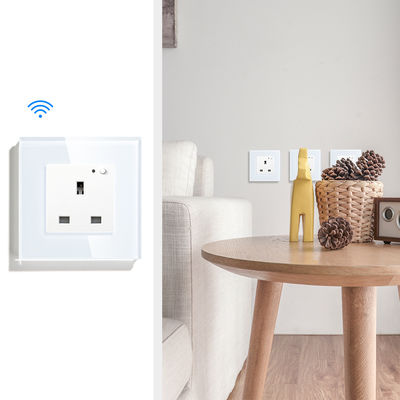 Tuya 2021 13A Outlet Universal Smart Wifi Socket Plug Kaca Panel Dinding Socket Uk